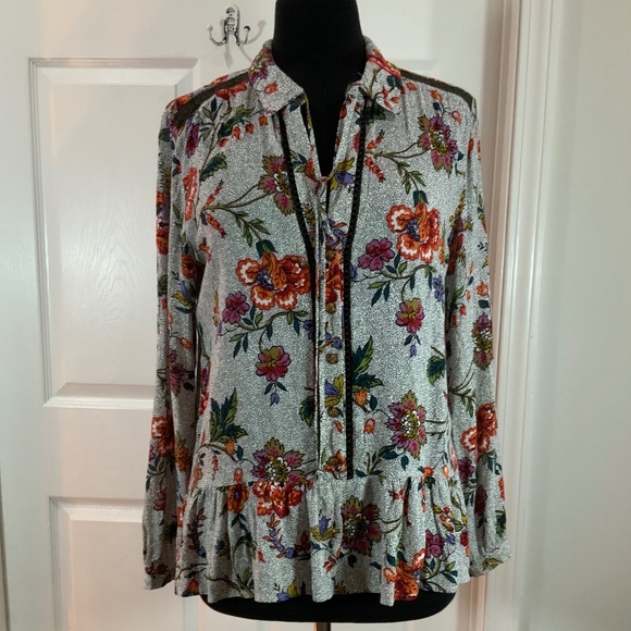 Anthropologie Mauve Janie Floral Peasant Boho Top Size 8 - Picture 9 of 9